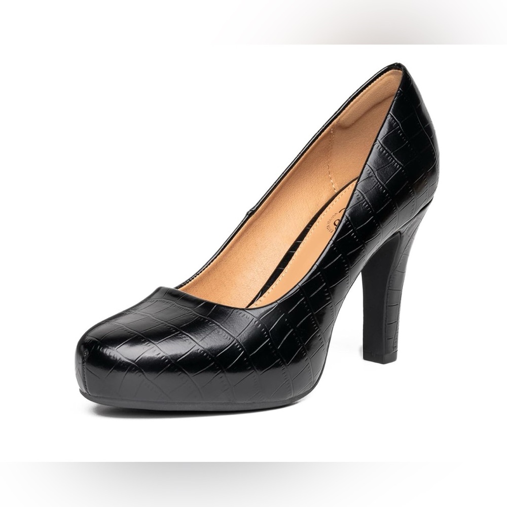 Trary Black Heels Low Platform Closed Round Toe Pumps Dress Office Wedding Shoes